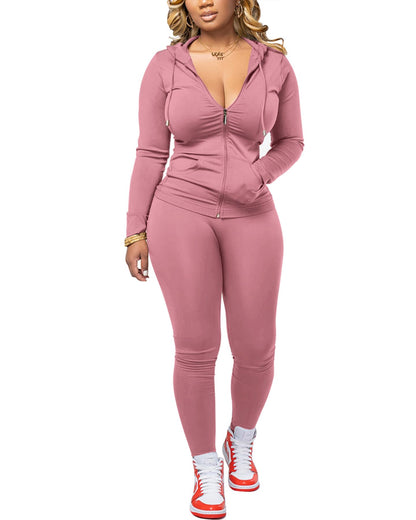 PINSV Women Two Piece Outfits Workout Sets Bodycon Tracksuit Long Sleeve Zip Up Hoodie Jacket Jogger Matching Sweat Pants Set