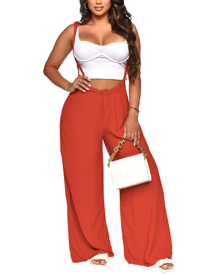 Nimsruc Womens Jumpsuit Casual Loose Sleeveless Adjustable Spaghetti Straps Wide Leg Pants Baggy Overalls With Pockets