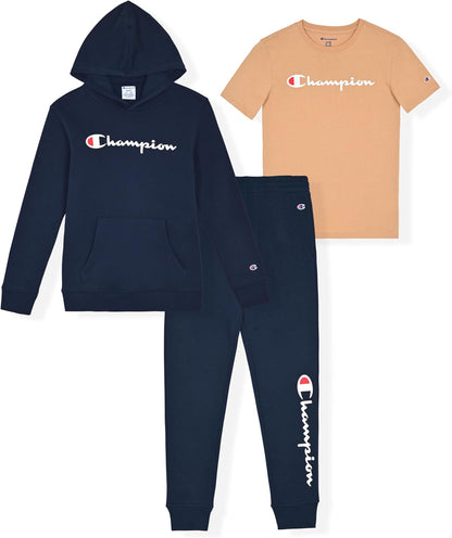 Champion Boys Sweatsuit Set for Kids 3 Piece Boys Hoodie Jogger and Tee Shirt Tracksuit Outfit