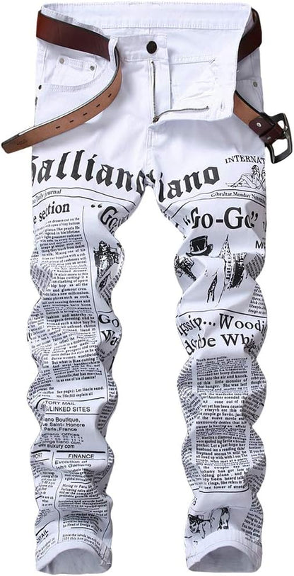 Baylvn Men's Casual Printed Slim Fit Jeans Skinny Denim Pants