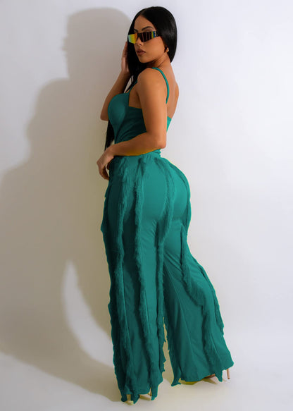 PRIVIMIX Women 2 Piece Outfits Fringe Tassel Long Pants Set Adjustable Suspenders Bodysuit Spaghetti Strap Clubwear Jumpsuits