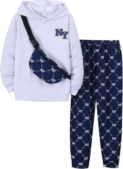 PureChapter Boys' Fashion 3Pcs Pullover Hoodies Sweatshirt Suit Crossbody Bag Stylish Clothes Kids Clothes