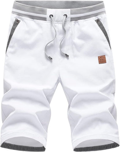 Big Boy's Casual Shorts Summer Cotton Classic Fit Drawstring Elastic Waist Beach Shorts with Pockets