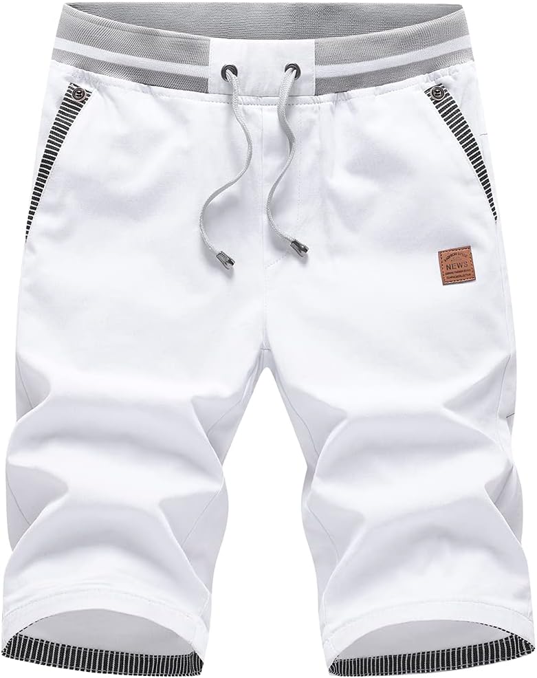 Big Boy's Casual Shorts Summer Cotton Classic Fit Drawstring Elastic Waist Beach Shorts with Pockets