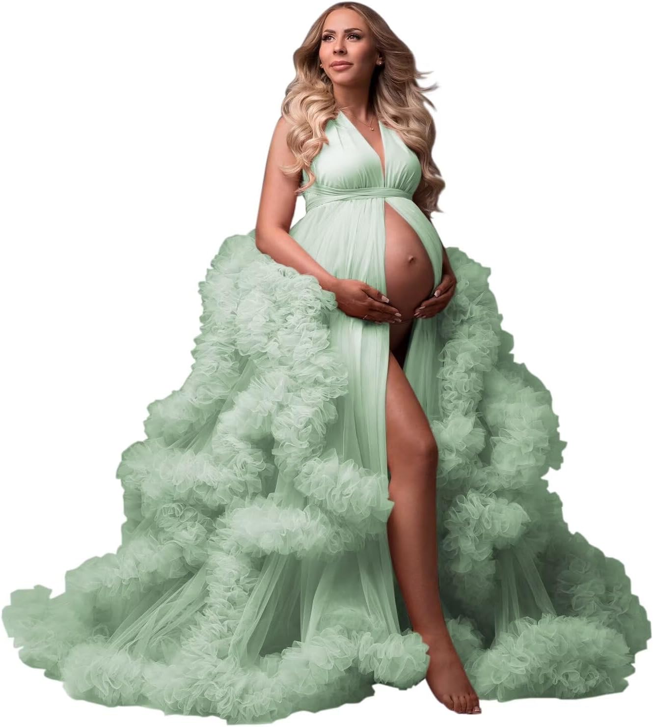 yinyyinhs Tulle Robe Maternity Dress for Photoshoot Sheer Puffy Bridal Lingerie Bathgown Pregnancy Gown for BabyShower