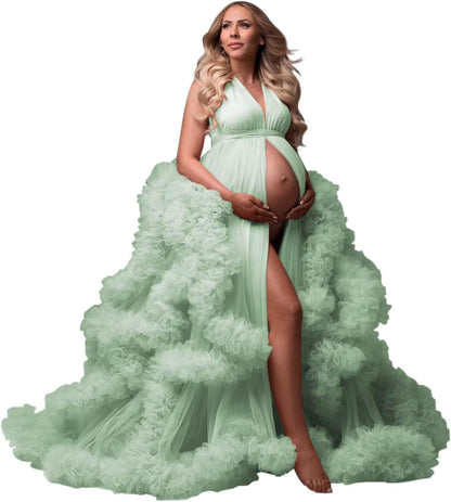 yinyyinhs Tulle Robe Maternity Dress for Photoshoot Sheer Puffy Bridal Lingerie Bathgown Pregnancy Gown for BabyShower
