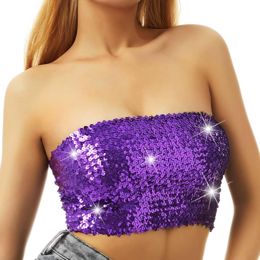 Nicute Sequin Tube Top Sparkly Crop Tops for Women