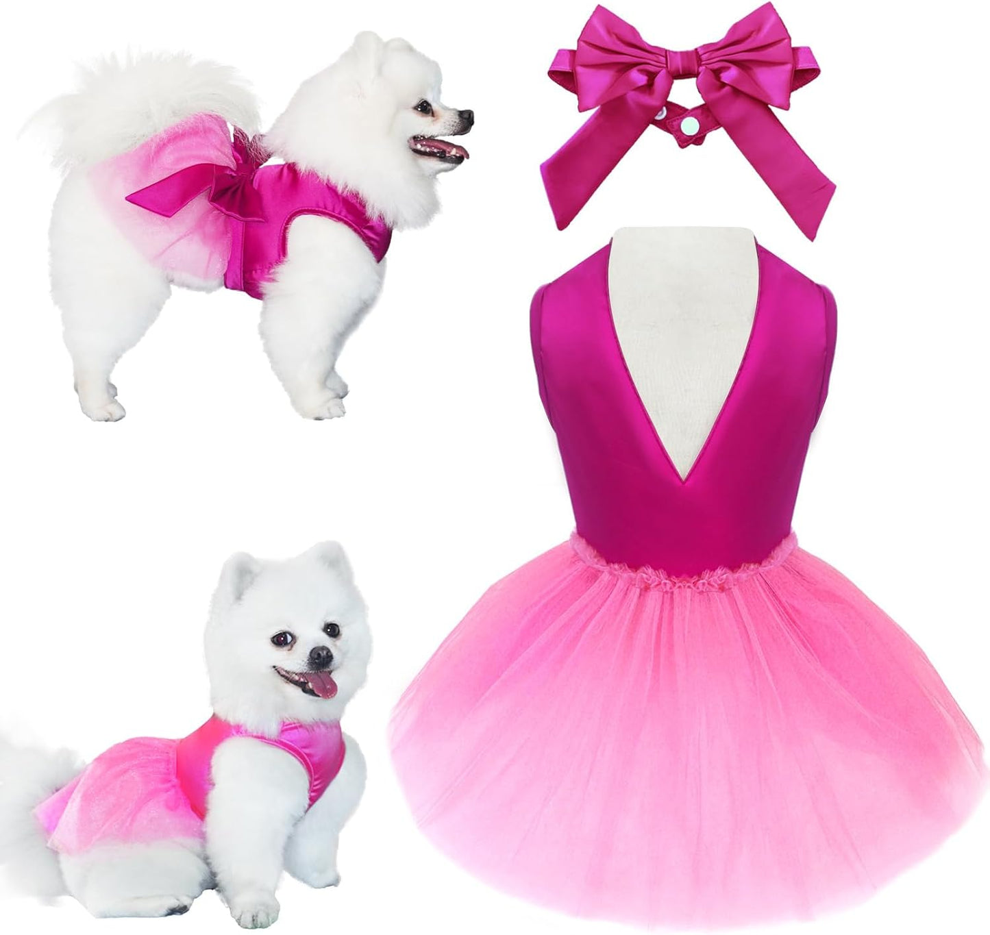 Dog Dresses, Puppy Soft Skirt, Summer Pet Clothes, Girl Dogs Wedding Outfit, Puppy Slik Outfit with Bow Tie, Dog Princess Clothes for Small Medium Breeds, White L