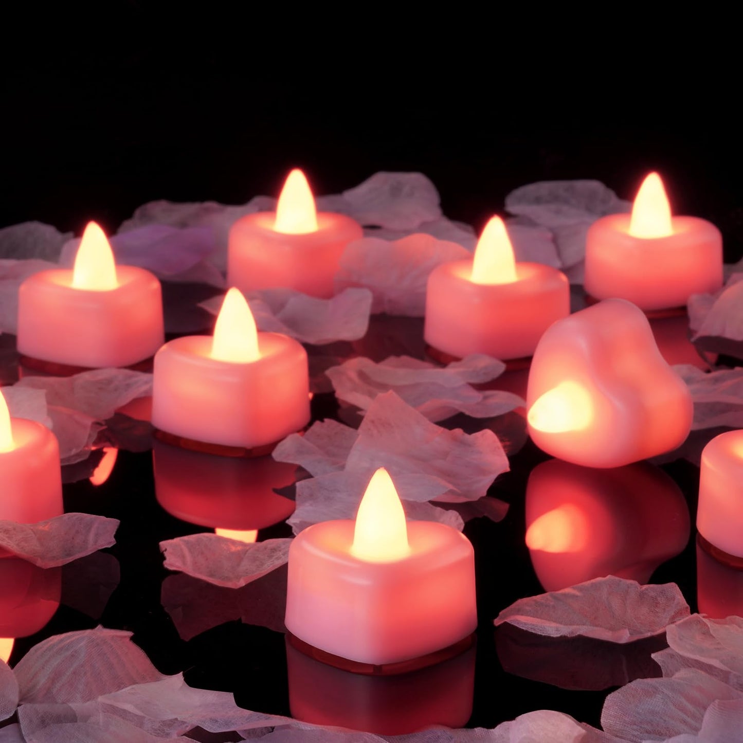Amagic 1000 Pieces Artificial Rose Petals with 12 Heart LED Tea Lights Candles Kit, Rose Petals and Candles Set for Proposal, Anniversary, Valentine's Day, Special Romantic Night, Wedding Table Decor