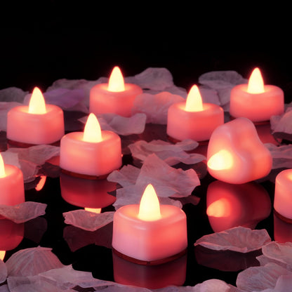Amagic 1000 Pieces Artificial Rose Petals with 12 Heart LED Tea Lights Candles Kit, Rose Petals and Candles Set for Proposal, Anniversary, Valentine's Day, Special Romantic Night, Wedding Table Decor