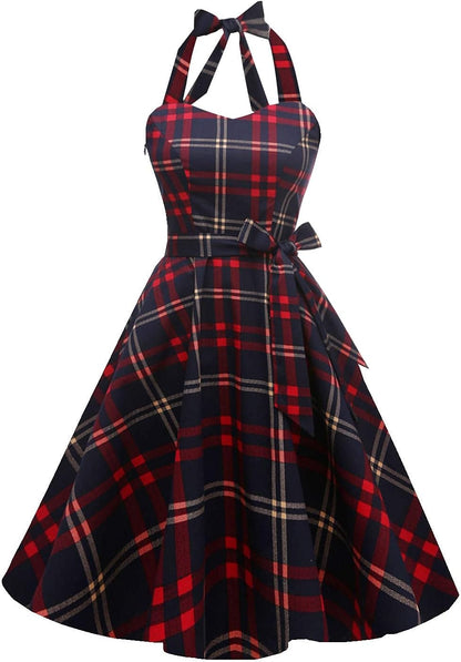 Topdress Women'sVintage Polka Audrey Dress 1950s Halter Retro Cocktail Dress