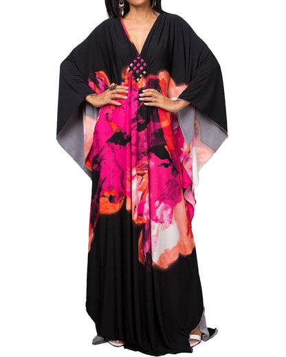 Bsubseach Women Ethnic Print Kaftan Beach Dress Plus Size Swimsuit Cover Up