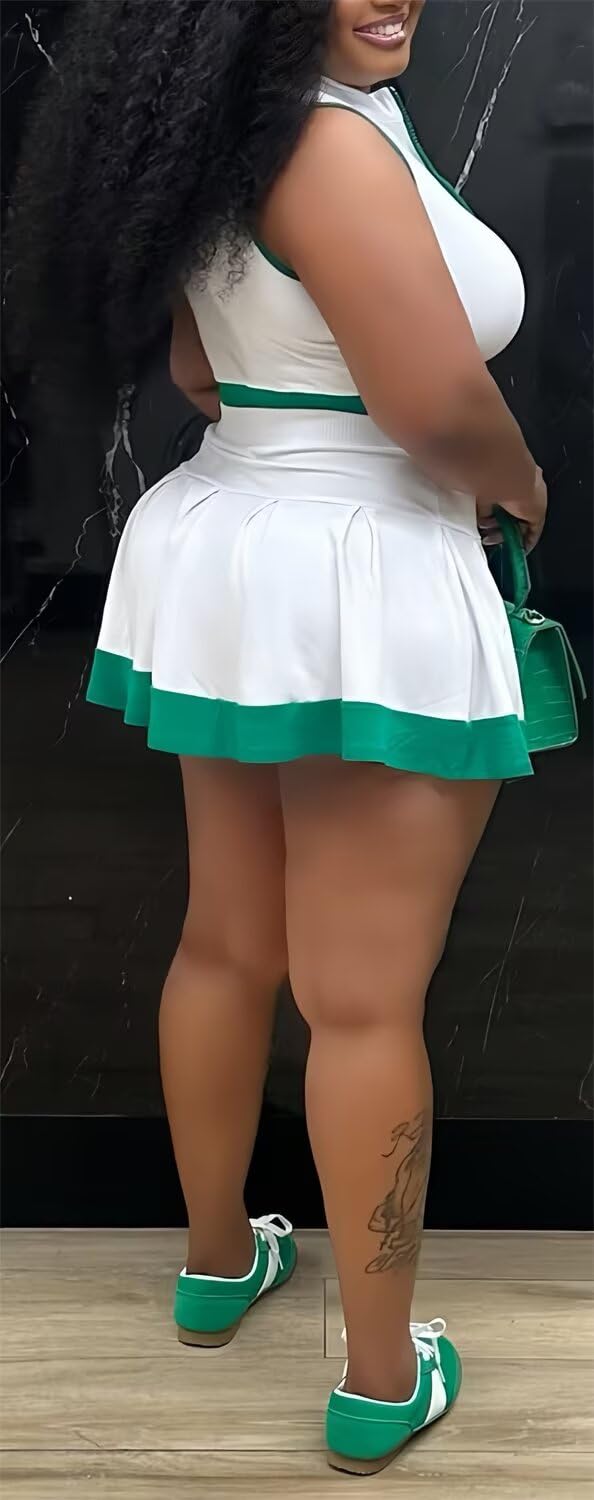 Tennis Outfit Skirt Sets Women 2 Piece Outfits Zipper V Neck Crop Tops and Pleated Skirt Set Summer Tracksuits