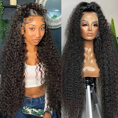 Water Wave 13x6 HD Transparent Lace Front Wigs Human Hair 180 Density Wet and Wavy Human Hair Wigs for Women Curly Lace Front Wig Human Hair Pre Plucked with Baby Hair Natural Color (18 Inch)