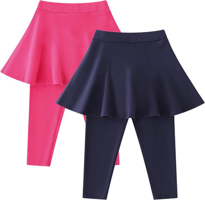 Trendy Girls' Leggings with Skirt - 2 Pack of Cotton Ruffle Skirt Pants for Kids for 3-8 Years