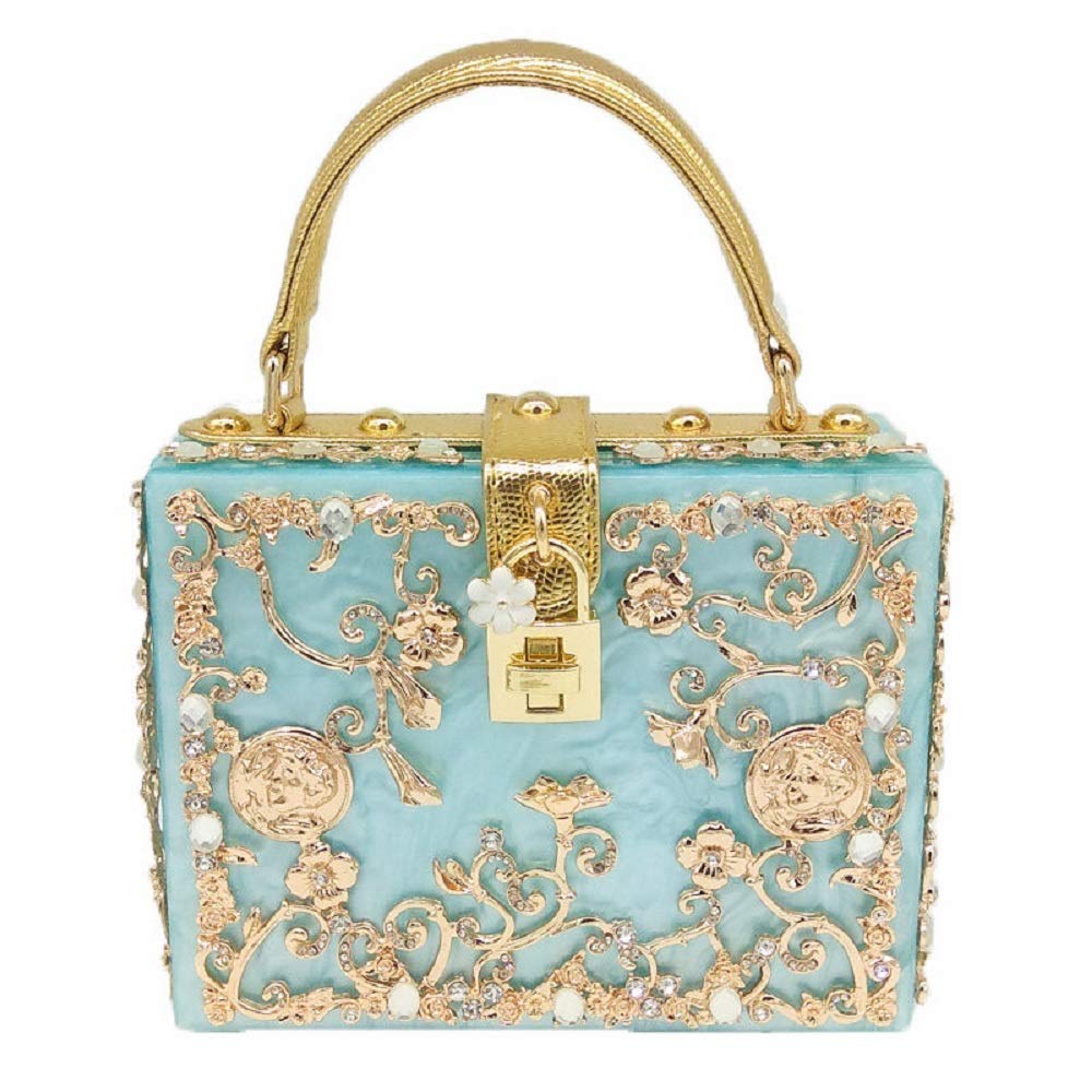 Boutique De FGG Acrylic & Flower Designer Shoulder Bags for Women Crossbody Bag Rhinestones Box Tote Evening Handbags,Small