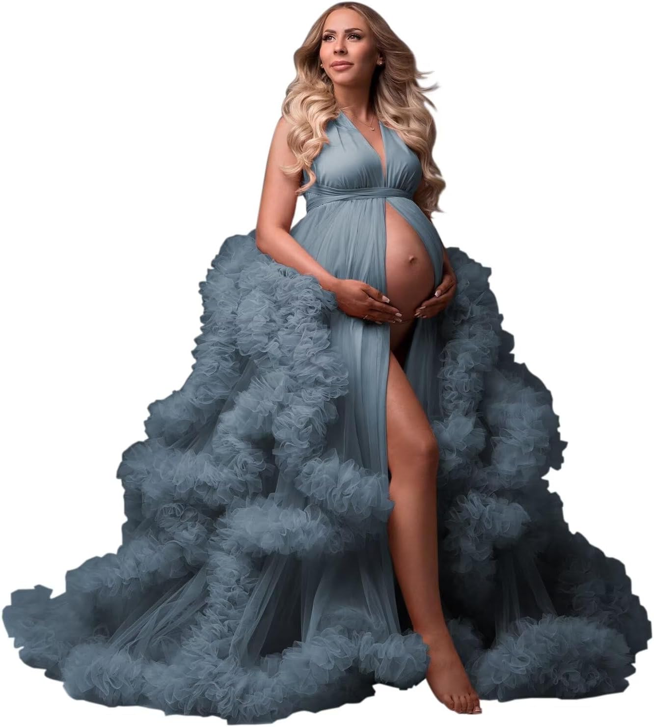 yinyyinhs Tulle Robe Maternity Dress for Photoshoot Sheer Puffy Bridal Lingerie Bathgown Pregnancy Gown for BabyShower