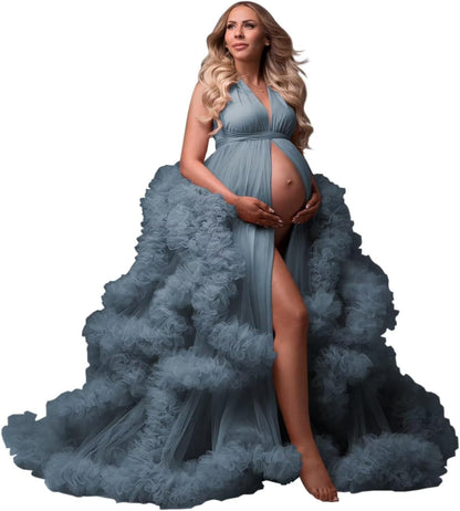 yinyyinhs Tulle Robe Maternity Dress for Photoshoot Sheer Puffy Bridal Lingerie Bathgown Pregnancy Gown for BabyShower
