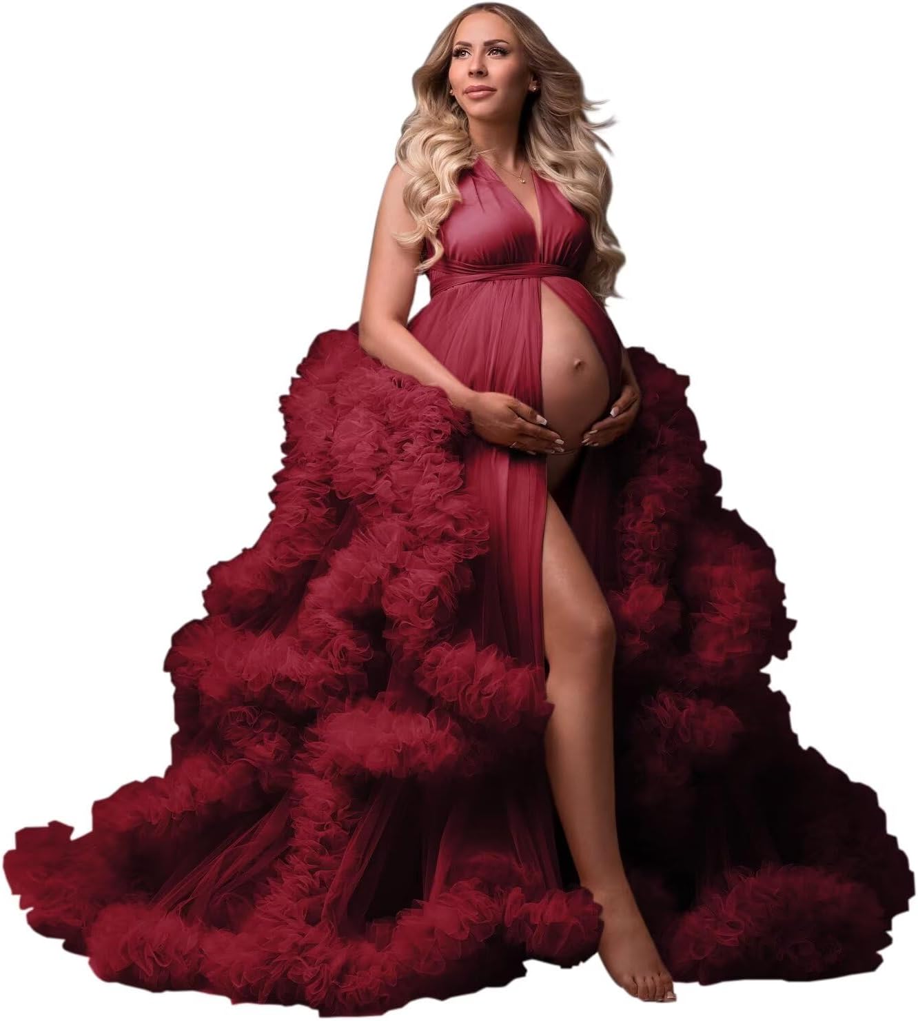 yinyyinhs Tulle Robe Maternity Dress for Photoshoot Sheer Puffy Bridal Lingerie Bathgown Pregnancy Gown for BabyShower