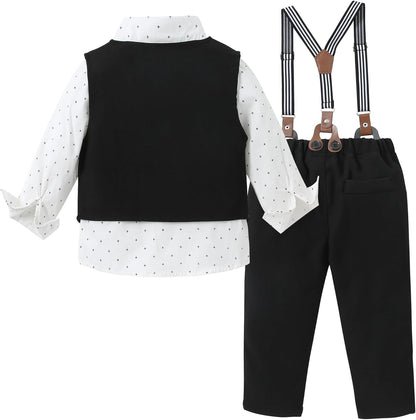 ZOEREA Toddler Boy Suit Formal Wedding Outfits Gentleman Clothes Long Sleeve Shirt + Suspender Pants + Bowtie