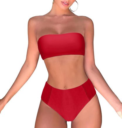 OMKAGI Women Bandeau Bikini Swimsuits Cheeky Off Shoulder Bathing Suit