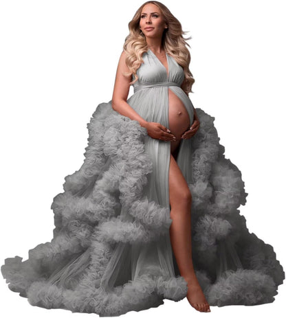 yinyyinhs Tulle Robe Maternity Dress for Photoshoot Sheer Puffy Bridal Lingerie Bathgown Pregnancy Gown for BabyShower