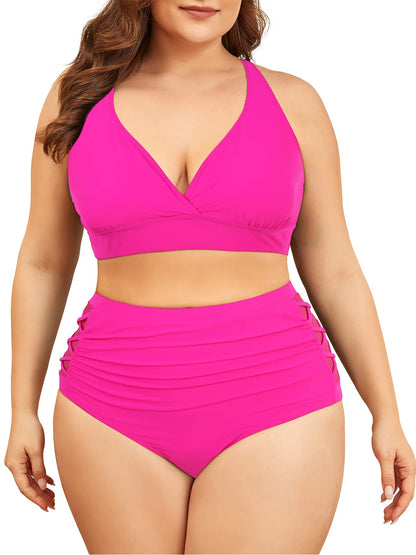 American Trends Womens Plus Size Bikini Two Piece Swimsuits Tummy Control Bathing Suits High Waisted Bikini Swimwear