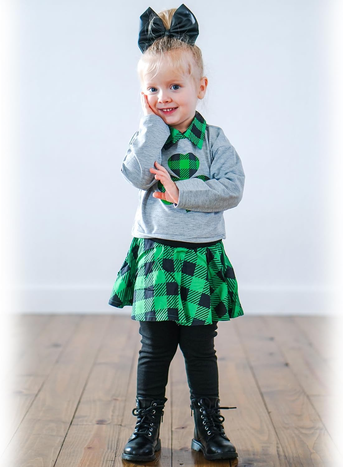 HINTINA Toddler Little Girl Letter Print Sweatshirt Top Plaid Skirt Pants Fall Winter Outfits