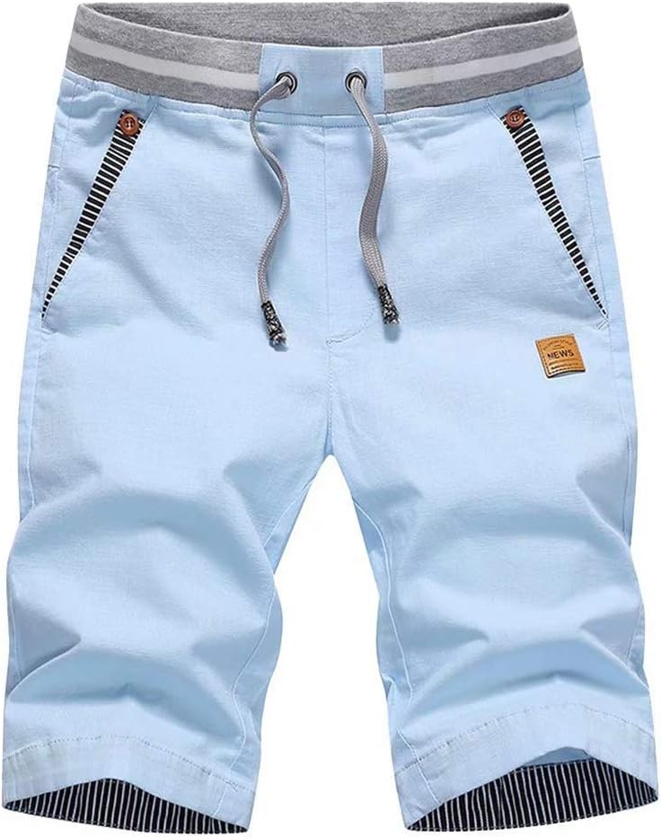Big Boy's Casual Shorts Summer Cotton Classic Fit Drawstring Elastic Waist Beach Shorts with Pockets