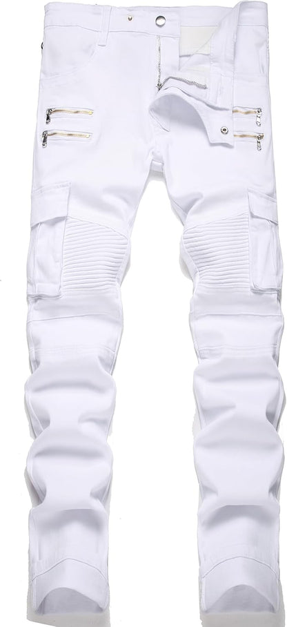 RXXKKK Men's Classic Zipper Biker Regular Fit Flex Jean