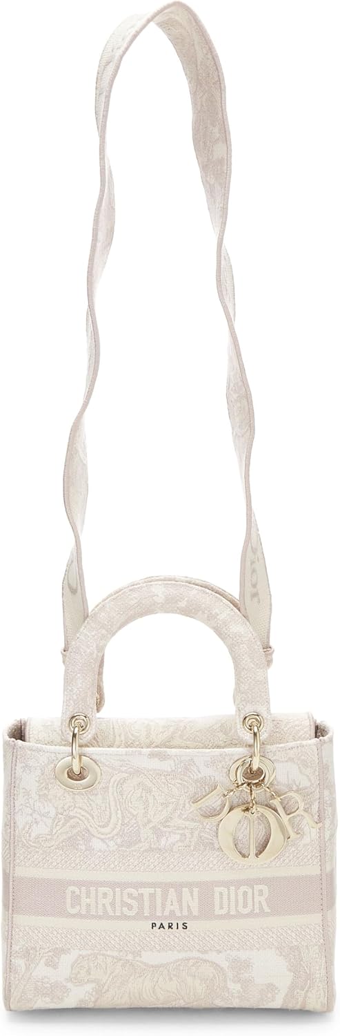 Pre-Loved Pink Embroidered Canvas Lady D-Lite Medium, Pink