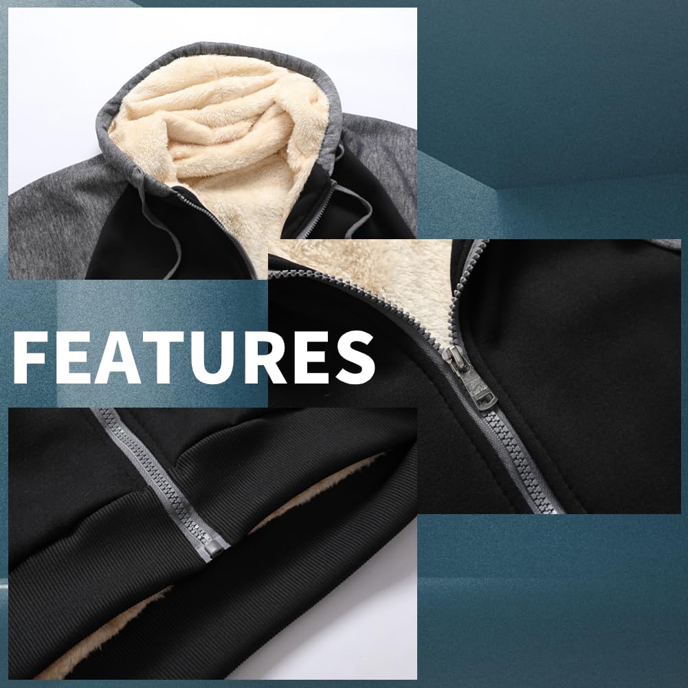 GXAMOY Men's Winter Fleece Hoodies for Men Heavyweight Warm Thick Full Zip Up Sweatshirt Outerwear