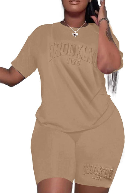 Hilinker Womens 2 Piece Outfits Short Sleeve Top and Shorts Set Summer Workout Casual Tracksuit