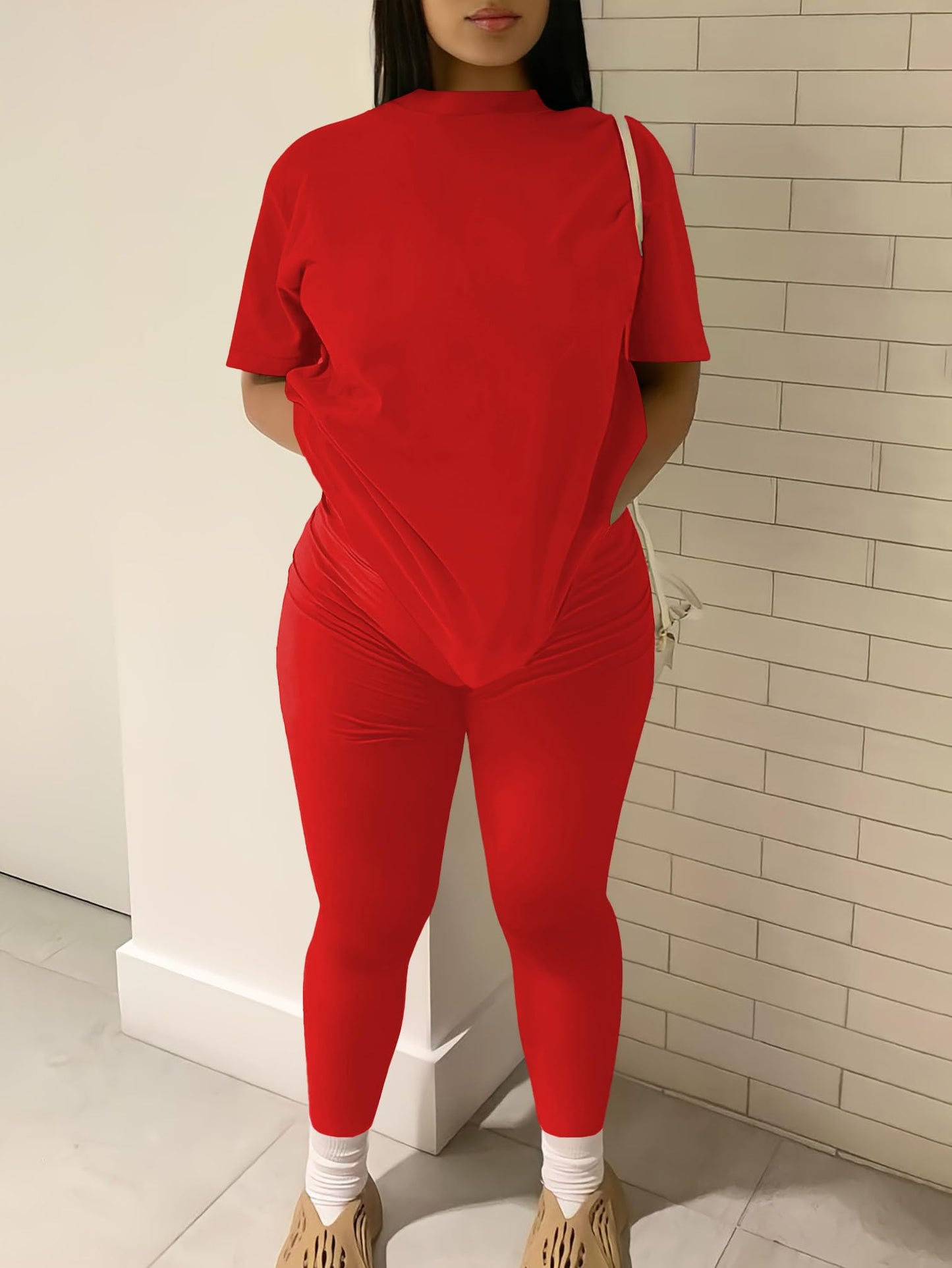 Nimsruc Women 2 Piece Outfits Summer Lounge Set Matching Jogger Sets Short Sleeve Tracksuit Loungewear Sweatsuits