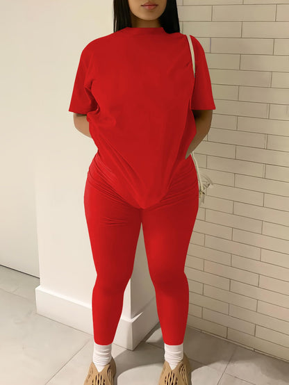 Nimsruc Women 2 Piece Outfits Summer Lounge Set Matching Jogger Sets Short Sleeve Tracksuit Loungewear Sweatsuits