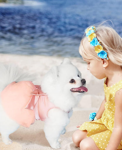 Dog Dresses, Puppy Soft Skirt, Summer Pet Clothes, Girl Dogs Wedding Outfit, Puppy Slik Outfit with Bow Tie, Dog Princess Clothes for Small Medium Breeds, White L