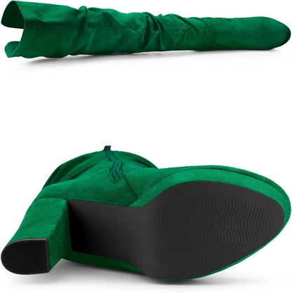 Allegra K Women's Platform Round Toe Zipper Slouch Heel Over the Knee Thigh High Boots