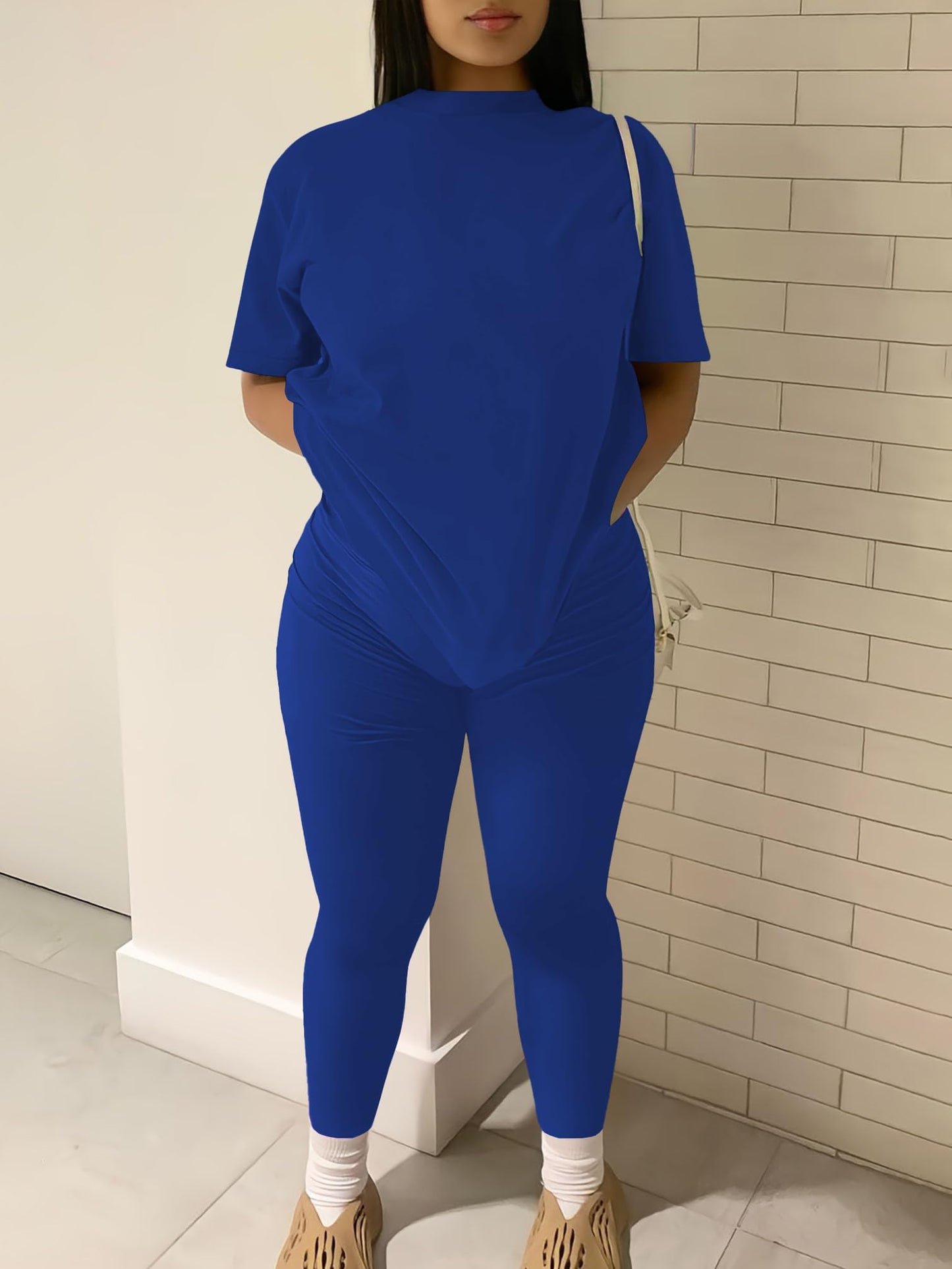 Nimsruc Women 2 Piece Outfits Summer Lounge Set Matching Jogger Sets Short Sleeve Tracksuit Loungewear Sweatsuits