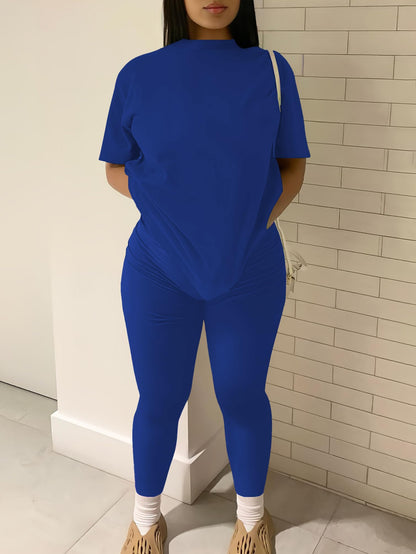 Nimsruc Women 2 Piece Outfits Summer Lounge Set Matching Jogger Sets Short Sleeve Tracksuit Loungewear Sweatsuits