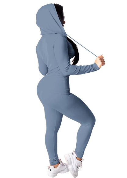 PINSV Women Two Piece Outfits Workout Sets Bodycon Tracksuit Long Sleeve Zip Up Hoodie Jacket Jogger Matching Sweat Pants Set