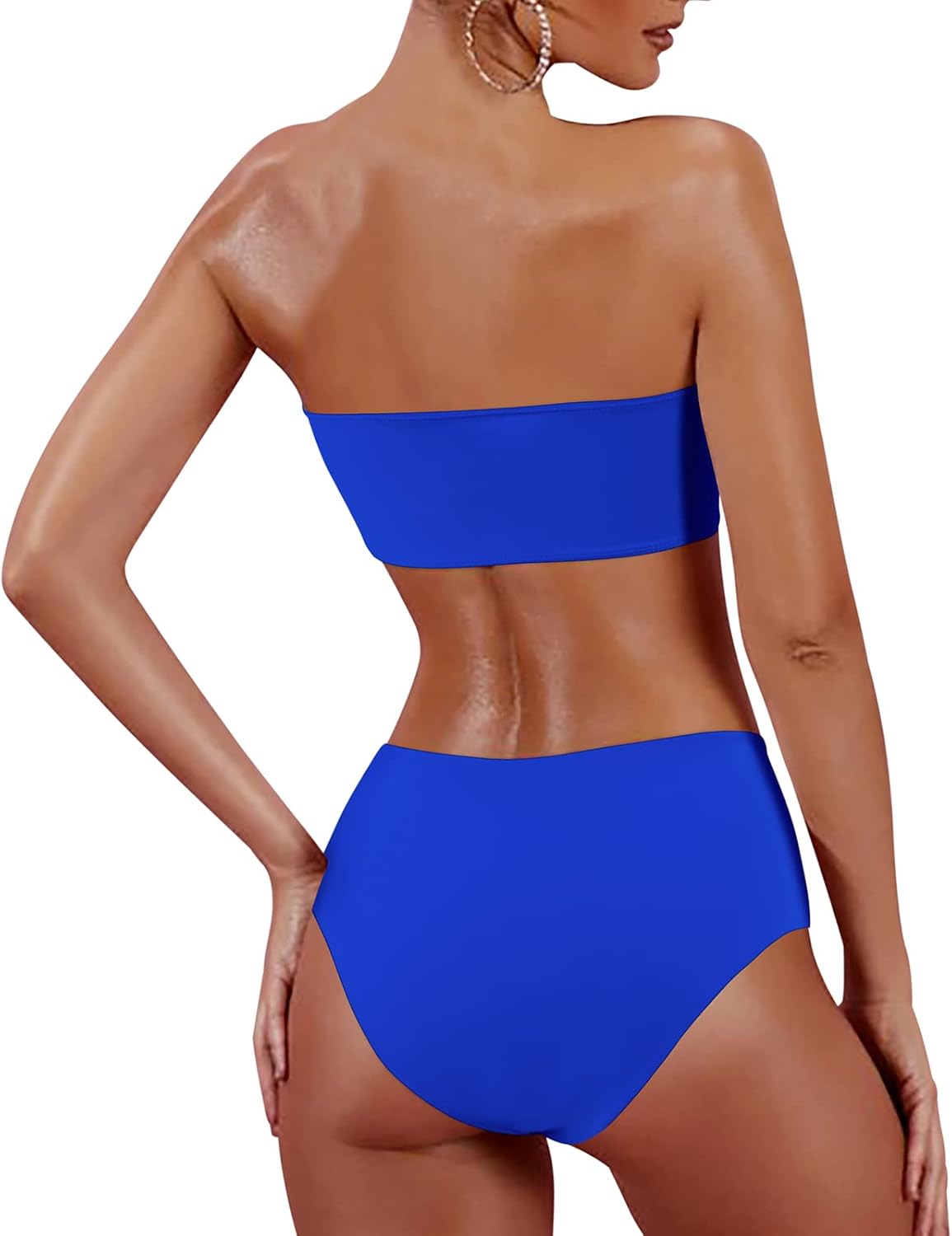 OMKAGI Women Bandeau Bikini Swimsuits Cheeky Off Shoulder Bathing Suit