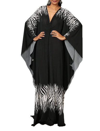 Bsubseach Women Ethnic Print Kaftan Beach Dress Plus Size Swimsuit Cover Up