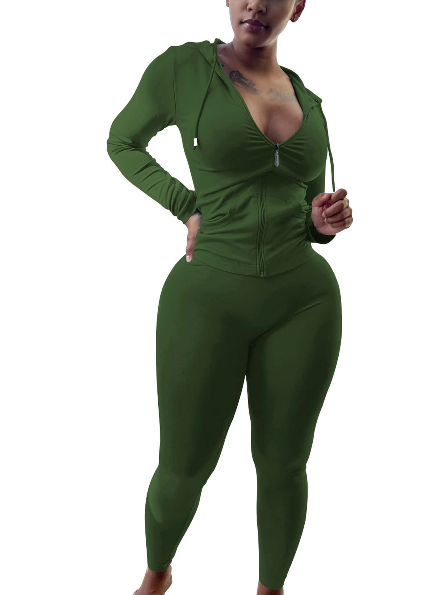 PINSV Women Two Piece Outfits Workout Sets Bodycon Tracksuit Long Sleeve Zip Up Hoodie Jacket Jogger Matching Sweat Pants Set