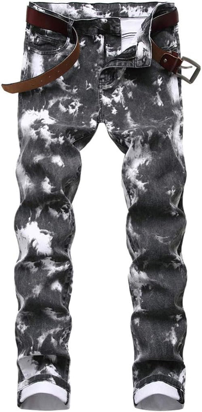 Baylvn Men's Casual Printed Slim Fit Jeans Skinny Denim Pants