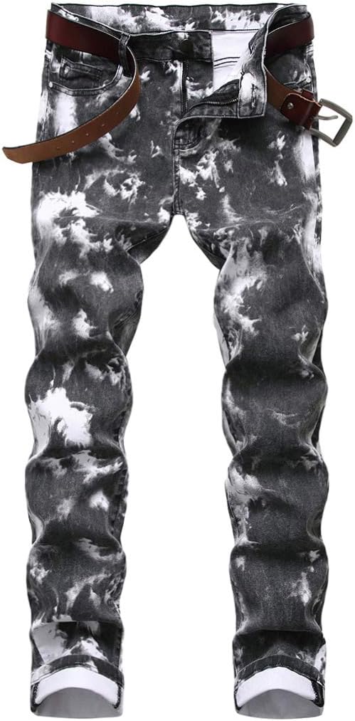 Baylvn Men's Casual Printed Slim Fit Jeans Skinny Denim Pants