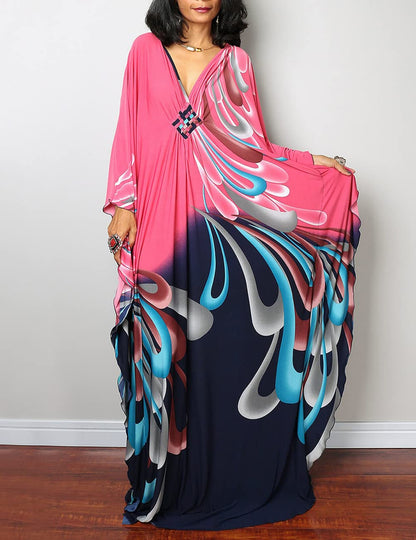 Bsubseach Women Ethnic Print Kaftan Beach Dress Plus Size Swimsuit Cover Up