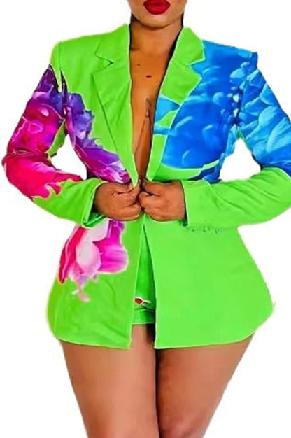 Sexy Blazer Shorts Suits for Women Floral Open Front Blazers Business Casual Shorts 2 Piece Set