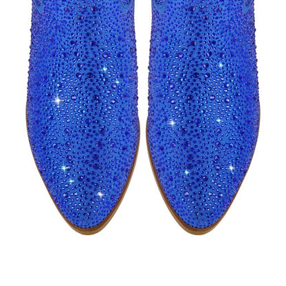 Richealnana Sparkly Rhinestones Cowboy Cowgirl Style Boots Calf High Boots for Women 2INCH Heeled Shining Pull On Tabs