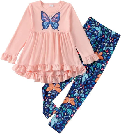 Toddler Kid Girl Clothes Ruffle Sleeve High Low Top Floral Allover Pants Fall Winter Outfit Set