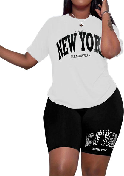 Hilinker Womens 2 Piece Outfits Short Sleeve Top and Shorts Set Summer Workout Casual Tracksuit